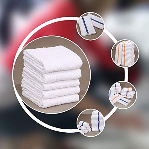 New Cotton Blend White Restaurant Bar Mops Kitchen Towels (36, Gold Stripe)