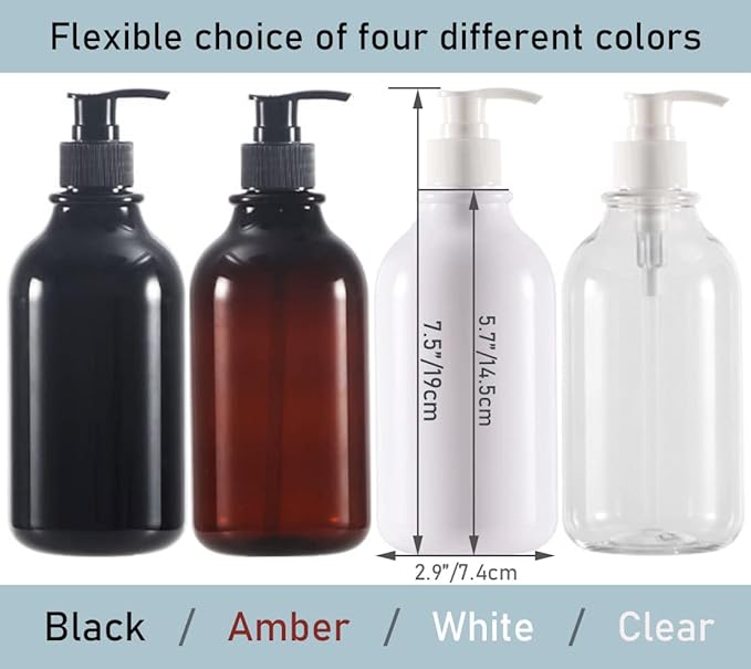 3 Pack of Shampoo and Conditioner Bottles - Apothecary Dispenser Bottle for Bathroom and Kitchen, Refillable Shampoo Bottles for Shampoo Lotion Oil Shower Soap Hand Soap and Dish Soap (Black)