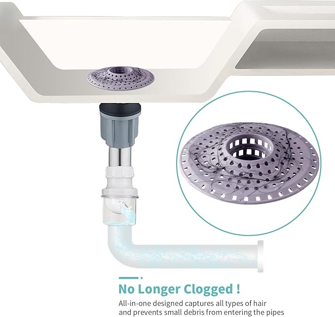 Shower Hair Drain Catcher, Silicone Bathtub Drain Hair Catcher Strainer, All-in-one Tub Hair Catcher Drain Protector for 1.48'' to 1.76'' Regular Drains, 3PCS/Purple