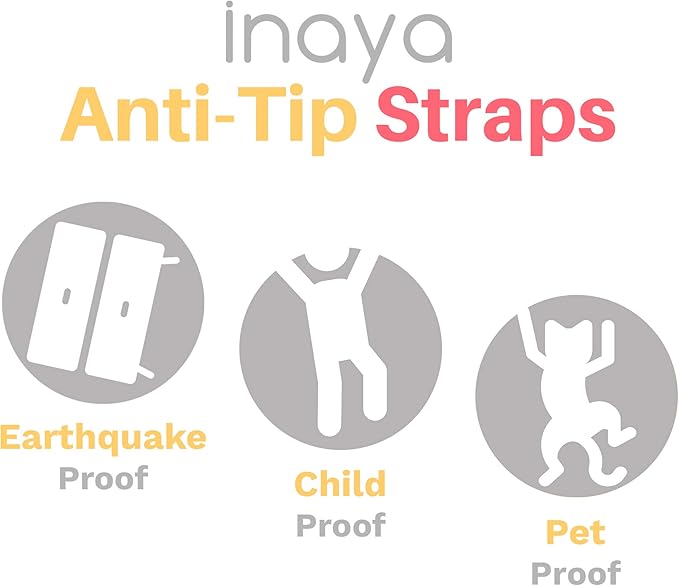 Inaya 12 Pack Furniture Anchors for Baby Proofing, Bookshelf Anchors to Wall, Dresser Wall Safety Anchor,Heavy-Duty Anti-Tip Furniture Straps for Cabinets, Closets, Bookshelf and TVs