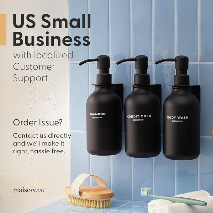 MaisoNovo Refillable Shampoo and Conditioner Bottles | 16.9 fl oz Set of 3 White Plastic Bottles White Bamboo Pumps