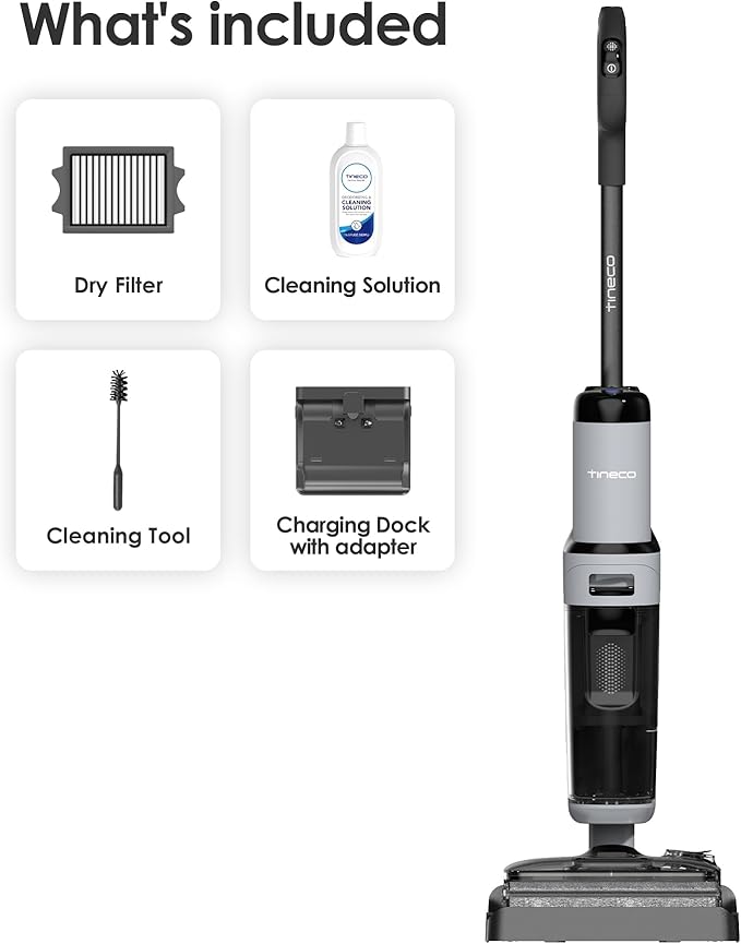 Tineco Floor ONE i5 Stretch Wet Dry Vacuum Cleaner, Vacuum & Mop in One Step, 20kpa Powerful Suction, 180° Lay-Flat Design, Anti-Tangle Design, Dual-Sided Edge Cleaning, Up to 30* Minutes Runtime