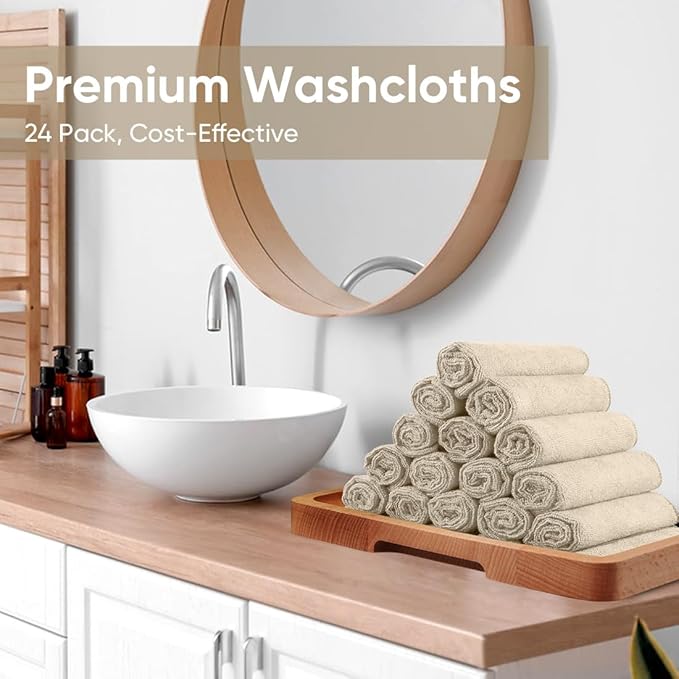 HOMEXCEL Microfiber Washcloths 24 Pack, Highly Absorbent and Soft Face Towel, Multi-Purpose Wash Cloths for Bathroom, Hotel, Spa, Gym, and Kitchen, 12x12 Inch, Brown