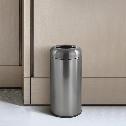 Dyna-Living Stainless Steel Trash Can Outdoor Large Garbage Can with Lid Open Top Trash Bin Commercial Big Kitchen Garbage Bin Industrial Metal Trash Enclosure (Black)