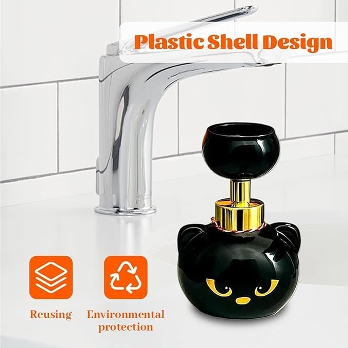 Cute Cat Paw Foam Soap Dispenser, Foaming Hand Dispensers - Pawprint Creates Shaped Bubbles, Black Pump Bottle for Soap, Refillable Empty Foam Liquid Container for Bathroom Kitchen (2)