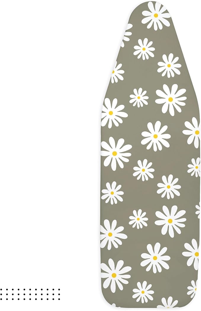 Encasa XO Ironing Board Cover and Pad 49"x18" - Thick 3mm Felt Padding, Drawstring Tightening & Lock, Easy Fit, Scorch & Stain Resistant, Fits Wide Ironing Board - Daisy Grey