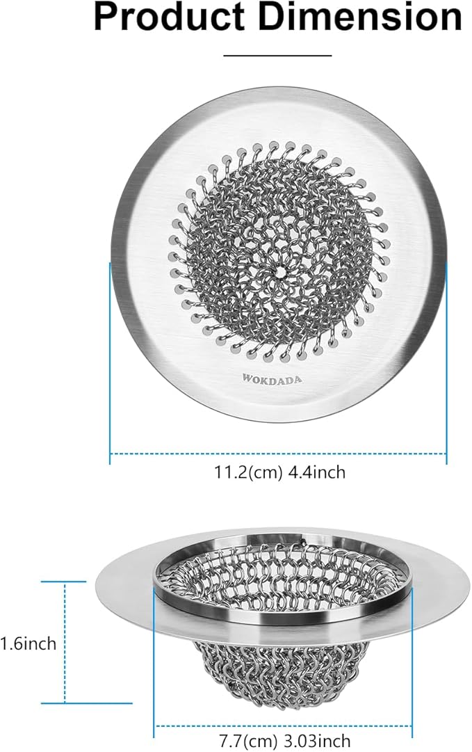 Sink Drain Strainer&Stopper, Anti-Slip Flexible Mesh Sink Strainer with 304 Stainless Steel, Clog-Free Kitchen Sink Strainer, Easy-Clean Sink Catcher Strainer& Silicone Stopper