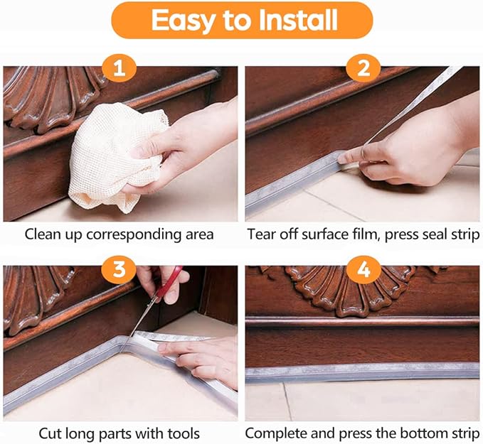 28.9 Ft Door Weather Stripping Door Seal Strip,Silicone Door Draft Stopper,Self Adhesive Shower Door Bottom Seal and Door Insulation Strip for Door Frame Windows and Glass Gaps (Transparent, 45mm)