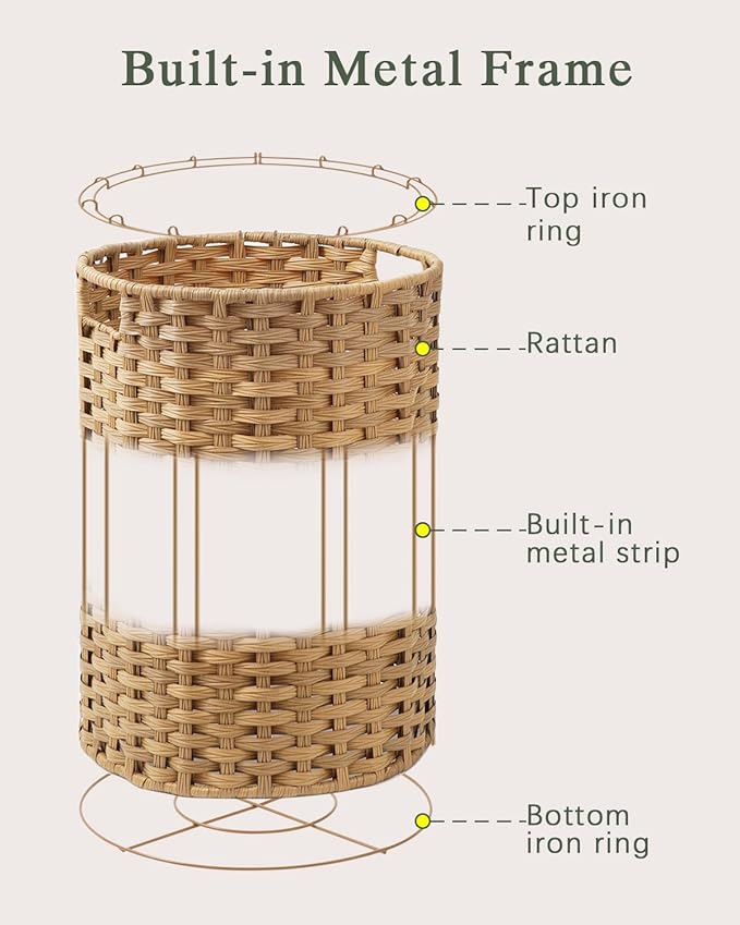 Laundry Basket Round Rattan Laundry Hamper 29.1 Gal (110 L) Handwoven Large Wicker Basket with Handles, Wicker Hamper with Removable Bags and 2 Mesh Bags for Bathroom Living Room Natural