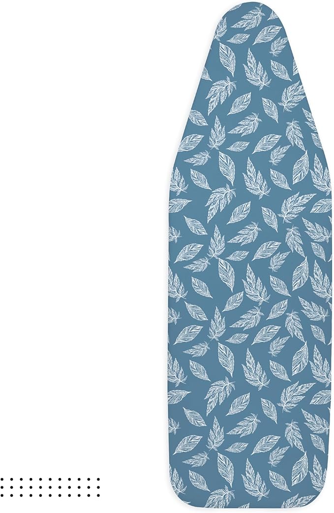 Encasa XO Ironing Board Cover and Pad 49"x18" - Thick 3mm Felt Padding, Drawstring Tightening & Lock, Easy Fit, Scorch & Stain Resistant, Fits Wide Ironing Board - Big Leaves Blue