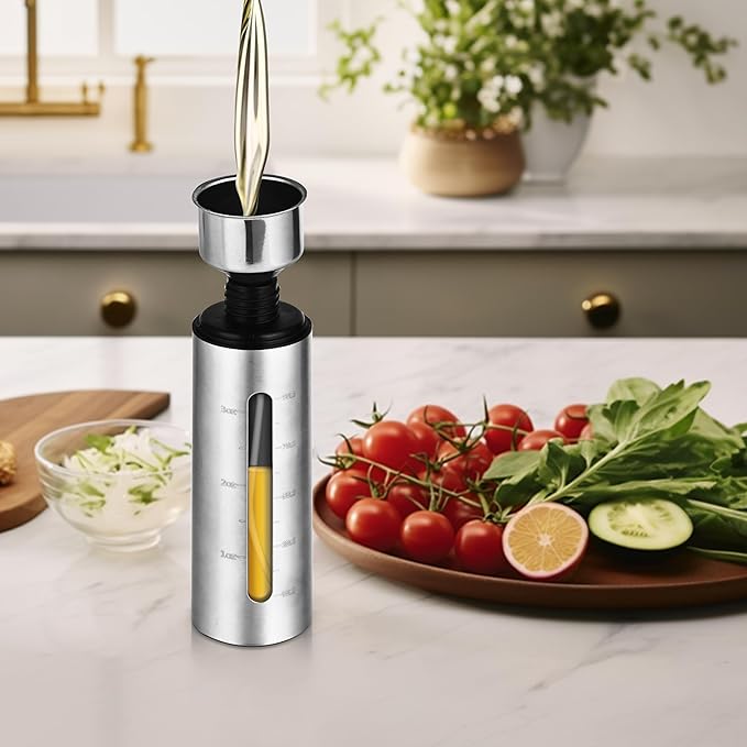 2 Pack Oil Bottle for Cooking,100ml Stainless Steel Cooking Oil Spray Bottle for Salads, BBQS and More,One-Handed Use (2 PCS)