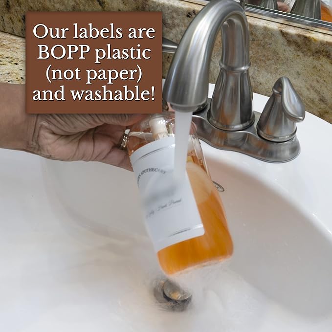 Clear Refillable Shampoo and Conditioner Bottles - Body Wash, Shampoo and Conditioner Dispenser - PET Plastic Shampoo Bottles Refillable with Pump - Waterproof Labels - 16 oz, 3 Pack (White Plastic)