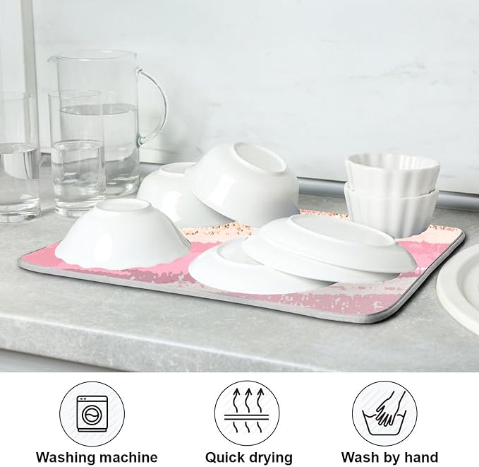 Pink Gold Stripe Dish Drying Mat for Kitchen Countertop 18x24 Rectangle Large Drying Mat Reusable Quick Dry Dish Sink Absorbent Mats Dishwasher Easy Clean Decorative Home Decor Essentials