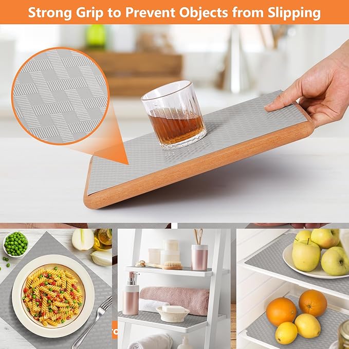 Light Gray Shelf Liners for Kitchen Cabinets Refrigerator Liners Waterproof & Oil-Proof Kitchen Cupboard Liner Drawer Mats EVA Material Non Adhesive Fridge Liner for Shelves 17.5 x 236.2 Inches