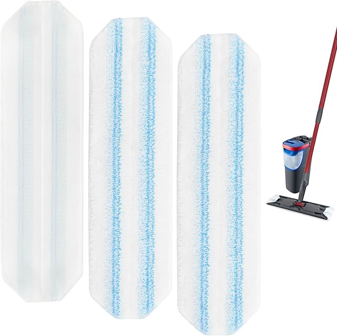 Mop Replacement Pads Compatible with O-Cedar H2prO Flat Mop System, 3 Pack Microfiber Mop Heads Replacements for Ocedar Flat Mop, Washable and Reusable Mop Pad Refills, Safe on Hard Floors