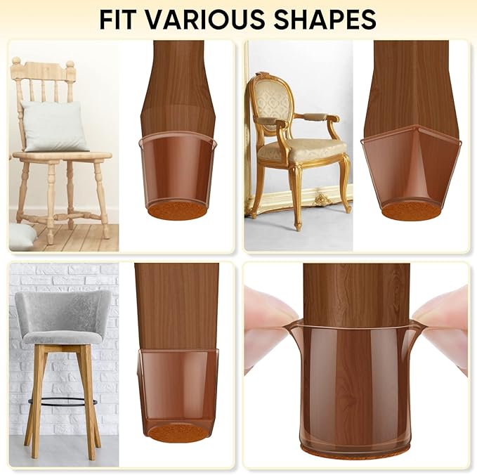BALEINE 16 Pack Silicone Chair Leg Floor Protectors, Stool Leg Protectors Cap, Non-Slip Chair Leg Caps for Hardwood Floors (Brown & Large, 16 Pack)
