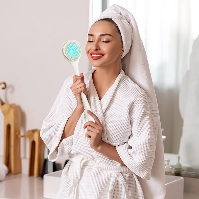 BEDELITE Back Bath Brush Long Handle for Shower - Soft Shower Brush for Men & Women,Back Brush Scrubber(16.4" Long), Skin Exfoliator for Bath Scrubber Body Brush(Ivory)