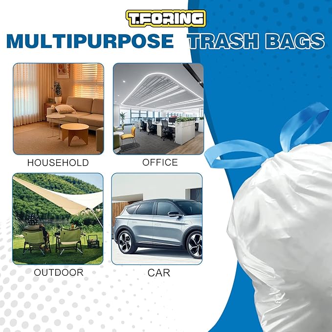 2 Gallon Trash Bags Drawstring 0.96 Mil - 120 Count Small Garbage Bags Unscented,White Mini Trash Can Liners Strong Little Waste Basket Bags 7.5 Liter for Home Bathroom Office Car
