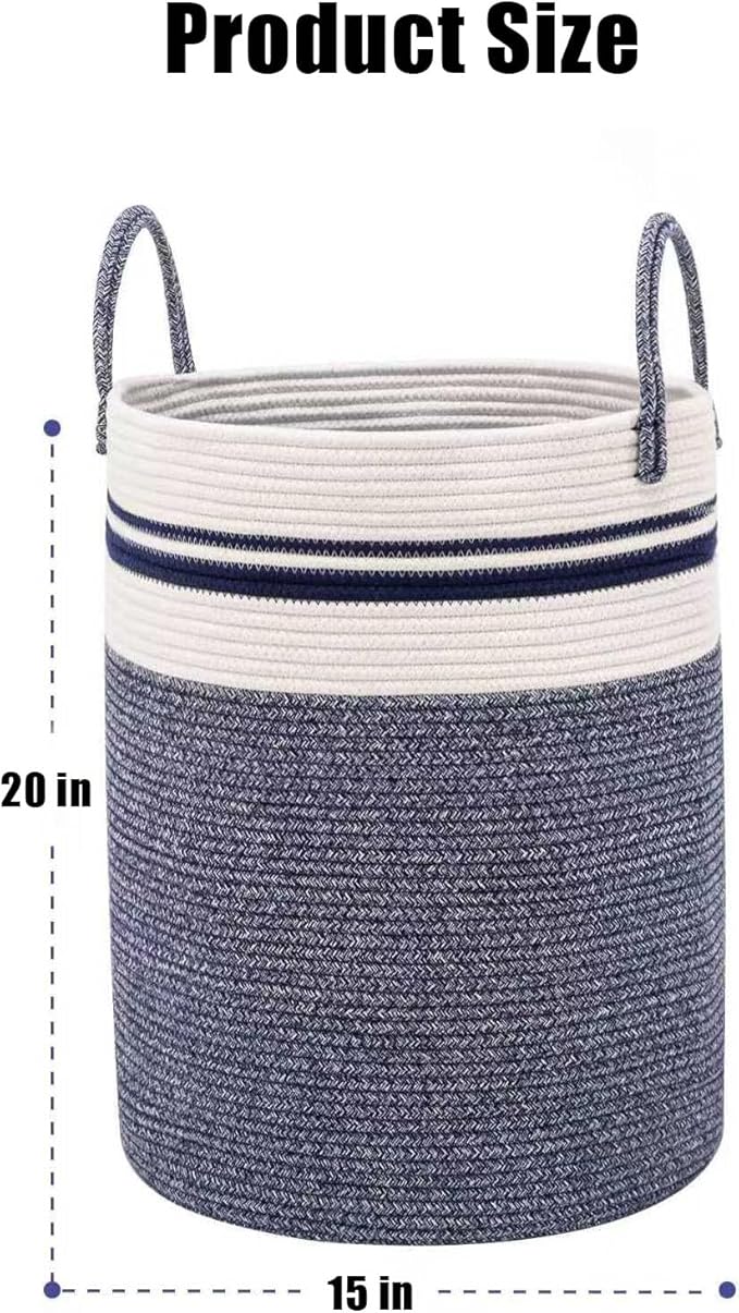 Woven Laundry Basket Hamper,60L Versatile Storage for Blankets,Toys and Clothes,Decorative and Storage for Living Room,Bathroom and Bedroom and Baby Nursery(Large-Blue)