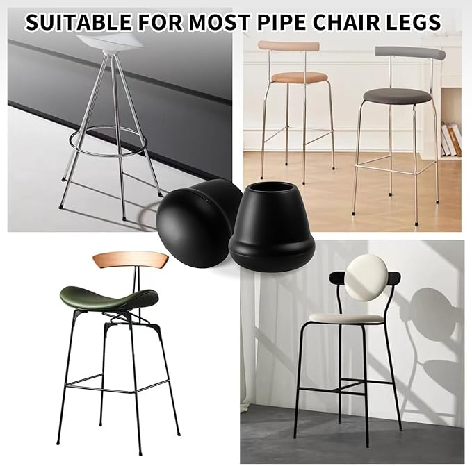 1 Inch Heavy Duty Rubber Chair Leg Caps - 24 PCS Non-Slip Furniture Floor Protectors with Metal Inserts for Wood, Tile, Carpet - Fits Chairs,Stools,Bar Stools