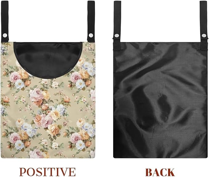 Clothespin Bag with Large Capacity for Mini Clothespins and Wooden Clothespins with Large Opening Storage Organizer Space-Saving Laundry Hanging Bag - Flower Pattern