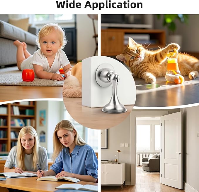 Probrico Brushed Nickel Magnetic Door Stoppers for Bottom of Door, Stainless Steel Magnet Door Catch Door Stops to Keep Door Open, Heavy Duty Door Holder, Wall and Floor Mounting, 2 Pack