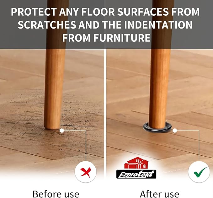 Ezprotekt 1 5/8" Round Non Slip Furniture Pads for Hardwood & Tile Floors, 16 Pcs Anti Skid Furniture Coasters Cups Floor Protectors for Bed, Sofa, Table, Chair, Cabinet, Brown/Black