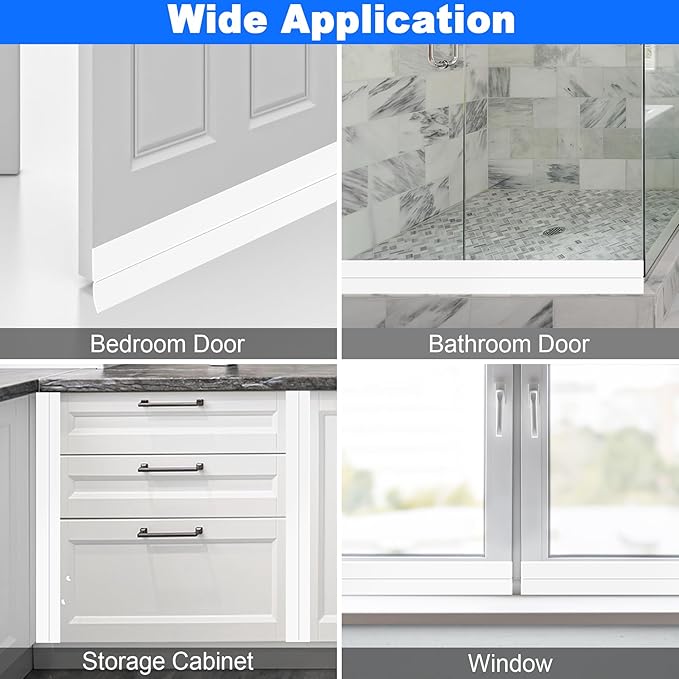 ToLanbbt Weather Stripping Silicone Door Seal Strip 2 in x 20 ft Door Draft Stopper Self Adhesive Door Draft Tape, Side & Bottom Gaps Insulation Strip for Glass Shower Door Sliding Door Window, White