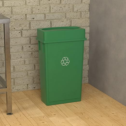 23 Gallon Green Recycle Slim Jim Trash Can with Drop Shot Lid