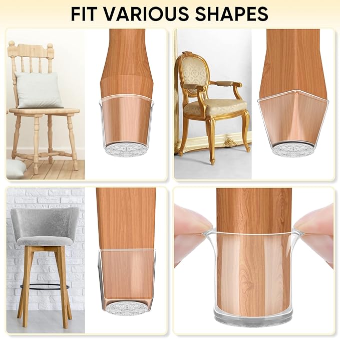 BALEINE 24 Pack Silicone Chair Leg Floor Protectors, Stool Leg Protectors Cap, Non-Slip Chair Leg Caps for Hardwood Floors (Clear, X-Large, 24 Pack)