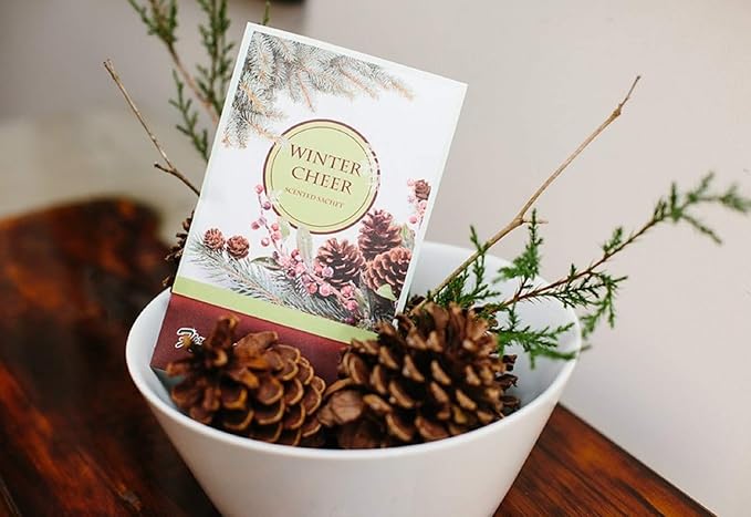 Floral Simplicity Winter Cheer Scented Sachets Pack of 6, Fall & Winter - Long-Lasting Scented Bags, Home Fragrance, Air Freshener & Deodorizer for Closet, Room, Drawer, or Cars, Made in USA