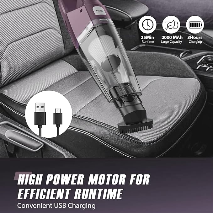Handheld Vacuum Cordless – Car Vac Portable with 8KPA & Multi Accessories & Low Noise, Lightweight Hand Held Vacuum Cordless Rechargeable for Car/Home/Dust/Pet Hair, Mine Portable Vacuum