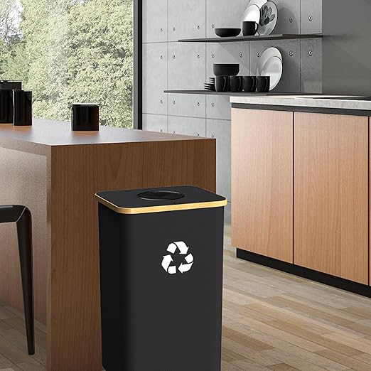 Recycling Bin for Kitchen Indoor Home, Large 26 Gallon 100L Recycle Bin with Lid Removeable Reusable Inner Bag Bottle Can Glass Waste Plastice Stickers,Black