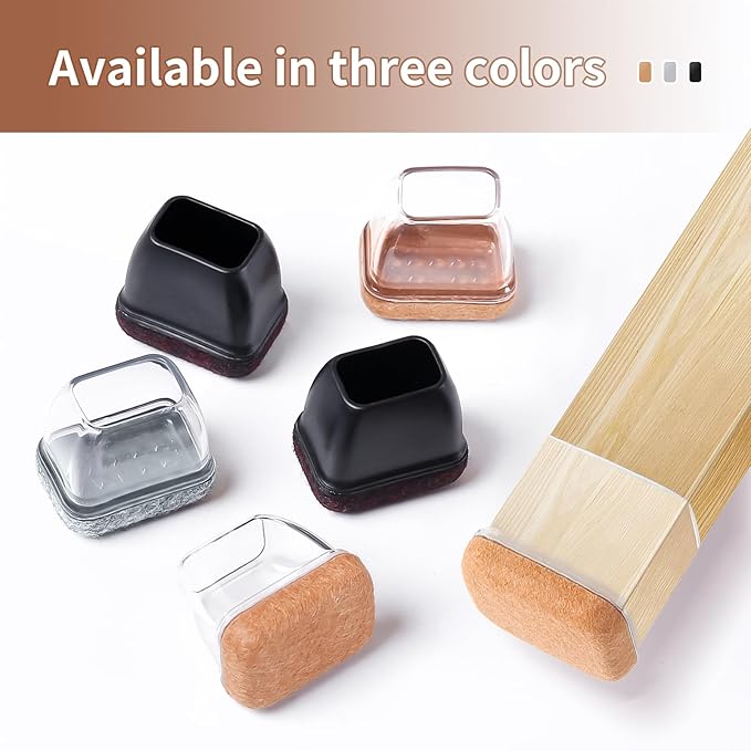 Ezprotekt 8 Pcs Rectangle Clear Felt Chair Leg Floor Protectors for Hardwood Tile Floors, Rectangle Silicone Felt Furniture Pads Caps Covers for Chair Table Desk Sofa (Fit W : 0.6-0.8", L: 0.9-1.3")