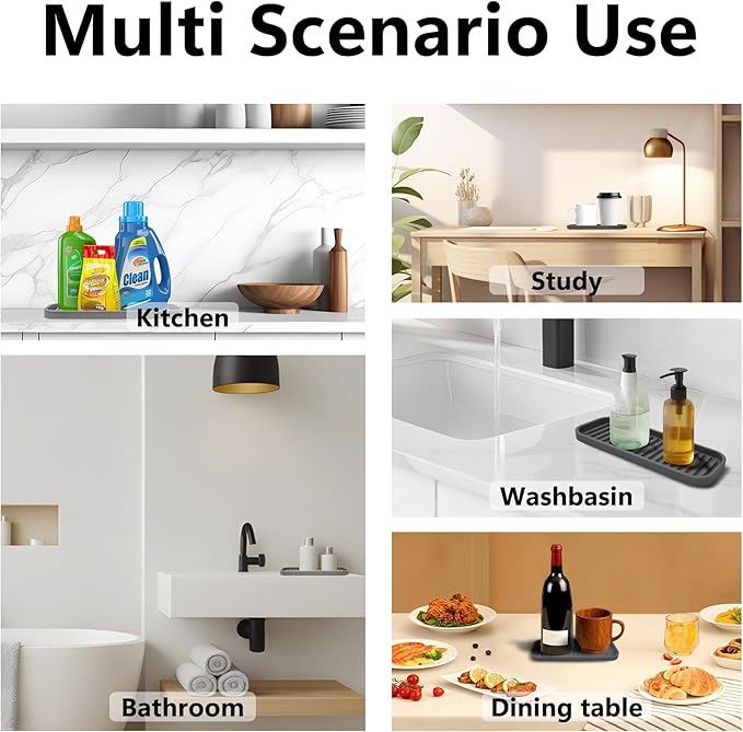 Mofason Silicone Soap Tray, Bathroom Kitchen Finishing Tray, Kitchen Sink with Soap Rack, Sponge Tray, Soap and Sponge Sink Organizer(Mist, 2 Pack)