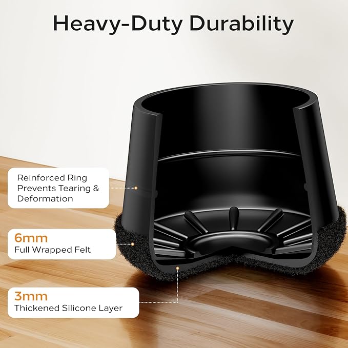24 PCS Silicone Chair Leg Floor Protectors Small (0.8"-1") Rubber Felt Furniture Pads Chair Legs Caps/Covers for Hardwood Floors, Tile from Scratches & Reduce Noise - Round, Black