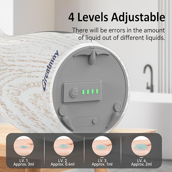 Adjustable Automatic Soap Dispenser Touchless, 4 Adjustable Levels Touchless Sensor Liquid Soap Pump Dispenser,300ml Rechargeable Magnetic Charging Hand Soap Dispenser for Kitchen,Bathroom