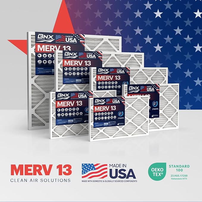 BNX TruFilter 20x24x2 Air Filter MERV 13 (4-Pack) - MADE IN USA - Electrostatic Pleated Air Conditioner HVAC AC Furnace Filters for Allergies, Pollen, Mold, Bacteria, Smoke, Allergen, MPR 1900 FPR 10