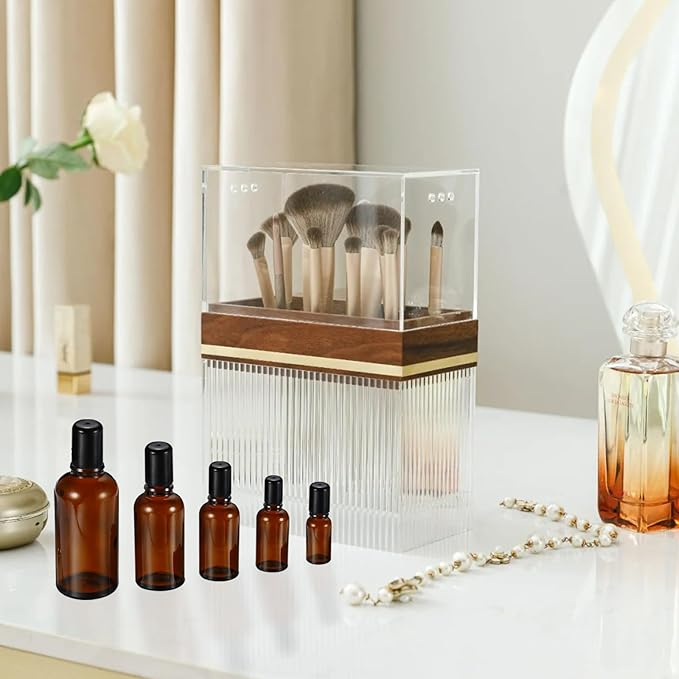 5ML Roller Bottles for Essential Oil, 4 Pack Empty Amber Glass Roller Bottle for Perfume Oil, Roll on Bottles with Stainless Steel Roller Balls, Opener, Funnel and Dropper