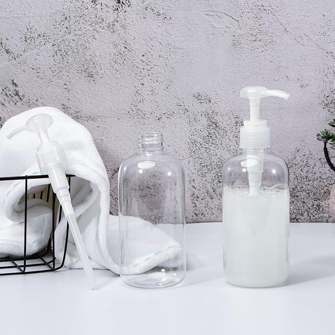 Yebeauty 16 Pack 10oz/300ml Pump Bottle Shampoo Pump Dispenser, Shampoo Bottles with Pump Clear Empty Plastic Refillable Shower Bottle Dispenser Containers with Travel Lock for Soap Cream Lotion Gel