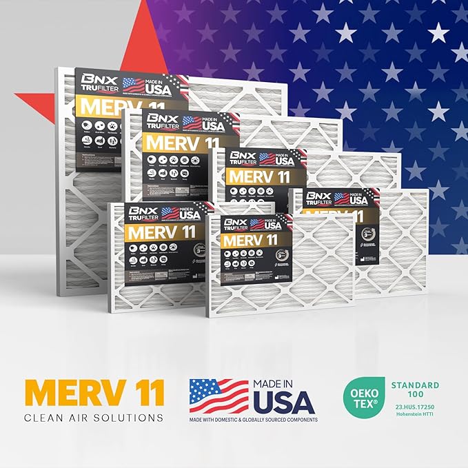 BNX TruFilter 14x24x1 Air Filter MERV 11 (12-Pack) - MADE IN USA - Allergen Defense Electrostatic Pleated Air Conditioner HVAC AC Furnace Filters for Allergies, Pet, Smoke, Allergy MPR 1200 FPR 7