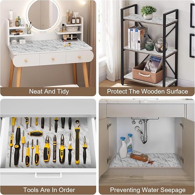 OcePor Non-Adhesive Drawer and Shelf Liner 17.5IN x 30FT,Non Slip Cabinet and Cupboard Liner, Kitchen Cabinet Liners for Shelves, Waterproof Drawer Shelf Liners for Cabinets/Bathroom Cupboard, Marble