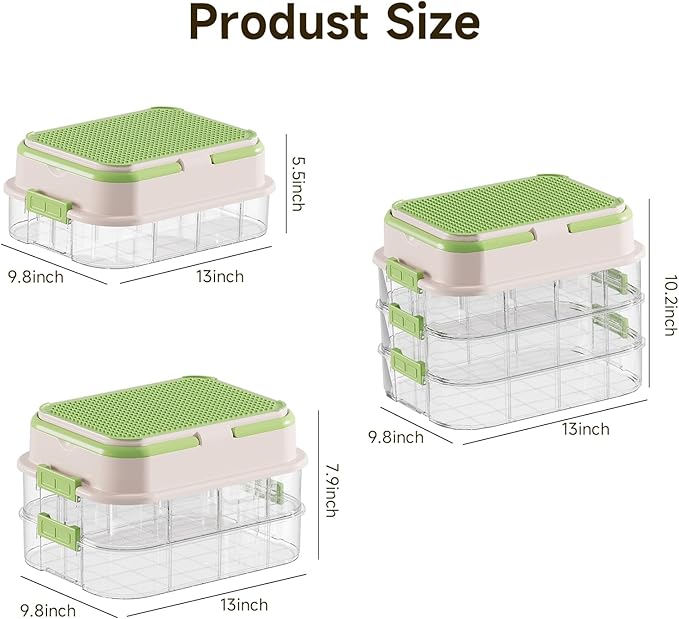 Toy Storage Organizer Box with Handle, Stackable Building Block Toy Box with Building Plate Lid & Removable Sorting Trays, Cubby Bins and Containers 1 Layer (Green)