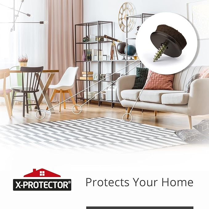 Screw-On Felt Furniture Pads X-Protector 24 PCS - 1.1” Chair Leg Floor Protectors for Hardwood Floors - Premium Chair Glides - Brown Floor Protectors for Chairs - The Best Furniture Sliders!