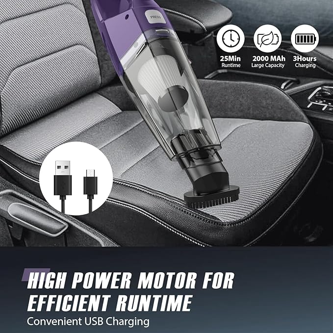 Handheld Vacuum Cordless – Car Vac Portable with 8KPA & Multi Accessories & Low Noise, Lightweight Hand Held Vacuum Cordless Rechargeable for Car/Home/Dust/Pet Hair, Mine Portable Vacuum