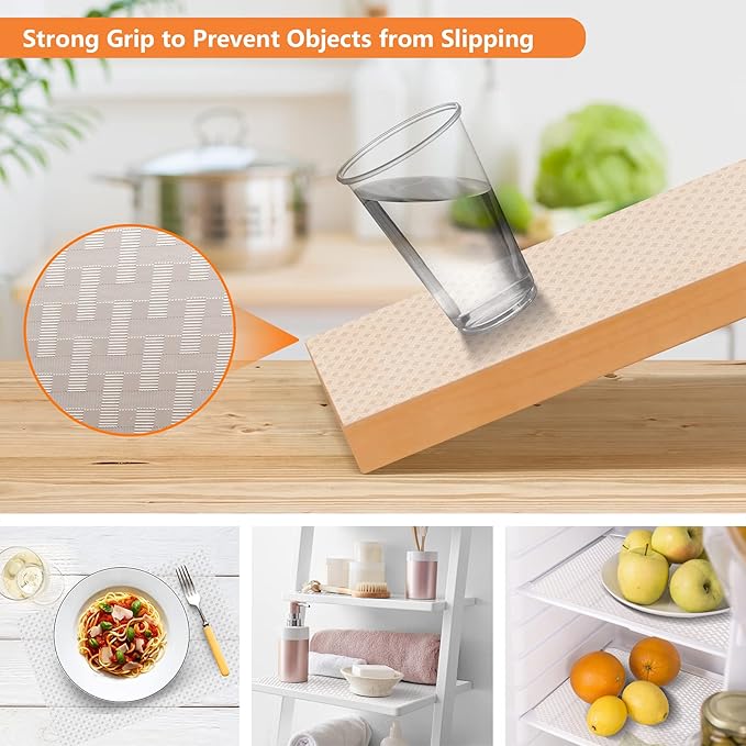 Shelf Liners for Kitchen Cabinets Refrigerator Liners Waterproof Kitchen Cupboard Liner Non-Slip Drawer Mats EVA Material Non Adhesive Fridge Liner for Shelves - Clear(17.5 x 236.2 Inches x 2 Rolls