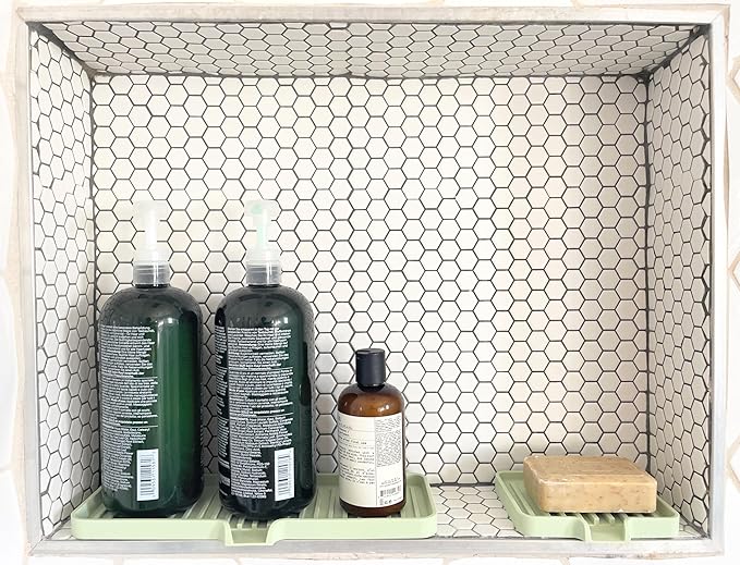 Happitasa Silicone Soap Dish Tray and Sponge Holder with Drain Chute, Pack of 2 | Bathroom and Kitchen Sink Organizer Caddy (Grey, 5.2"x4", 7.2 Ounces)