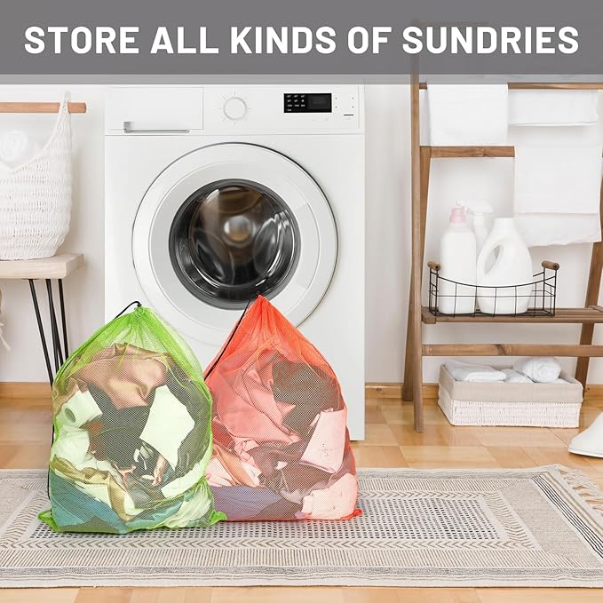 Berlune 12 Pcs Large Laundry Bag Colorful Extra Large Mesh Laundry Bag Bulk with Drawstring Heavy Duty Mesh Machine Washable Drawstring Pouch (32 * 24in)