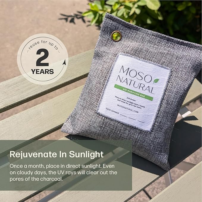 Moso Natural Air Purifying Bag 200g (3 Pack) Bamboo Charcoal Odor Absorber for Home & Car | Closet Odor Eliminator, Small Room Deodorizer & Car Air Freshener | Long Lasting Charcoal Bags Cover 90sqft