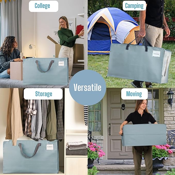 VENO 8 Pack Moving and Storage Bags, Heavy Duty, Alternative to Moving Boxes, Large Packing Totes Supplies for College Dorm Room with Zipper for Clothes, Wide Open Design (Light Blue Matte, 8 Pack)